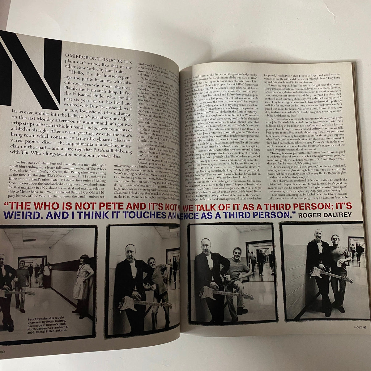 Inside article from Mojo Music Magazine December 2006 discussing The Who, with photographs and commentary on their legacy and contributions to music, capturing the essence of rock history.