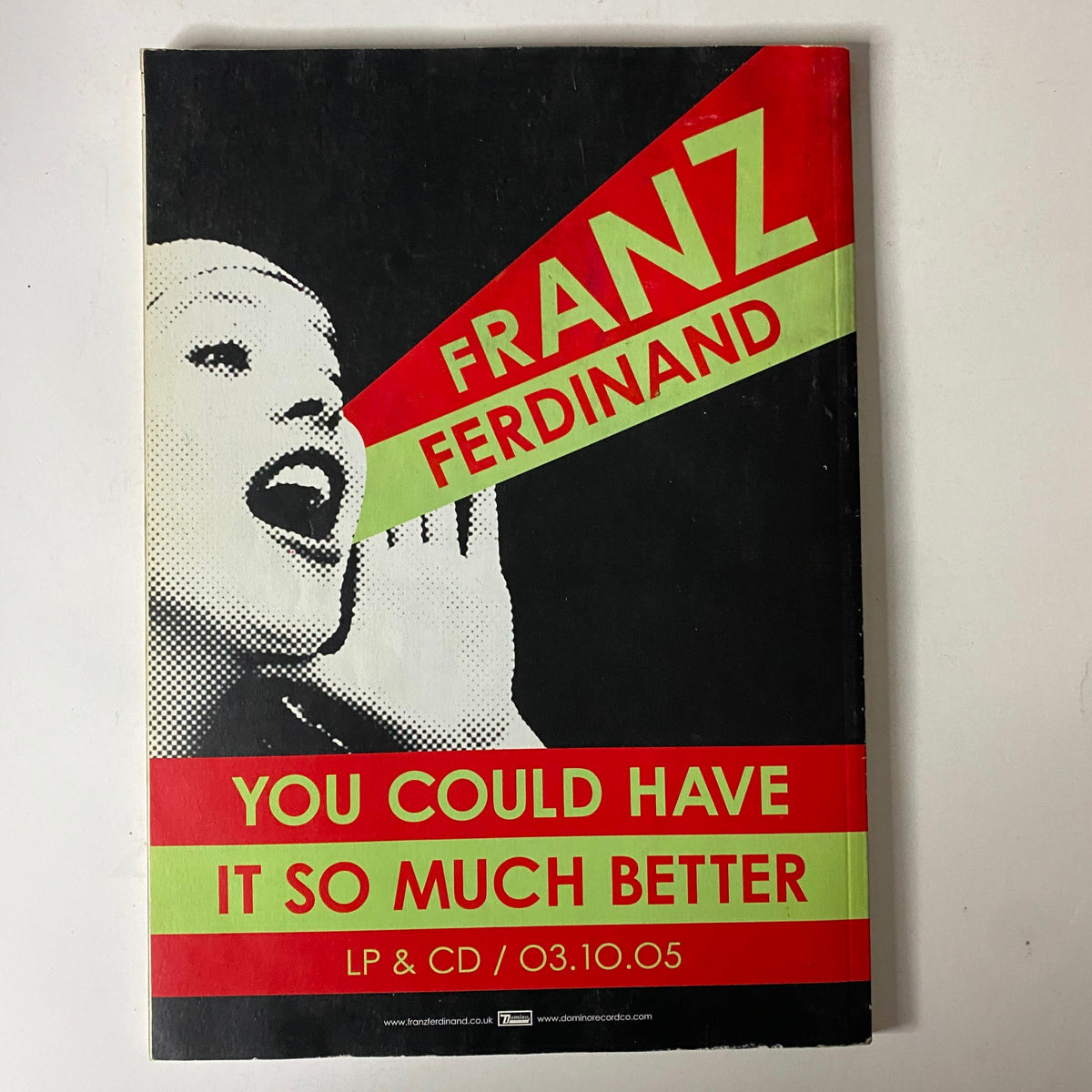 Mojo Music Magazine October 2005 Led Zeppelin Cover advertisement for Franz Ferdinand's album 'You Could Have It So Much Better' showcasing a vintage style graphic design.