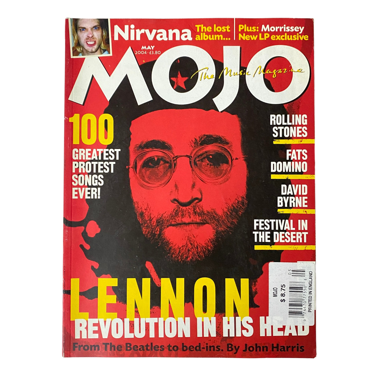 Mojo Music Magazine May 2004 cover featuring John Lennon with the title 'Revolution in His Head' and the slogan '100 Greatest Protest Songs Ever!'.