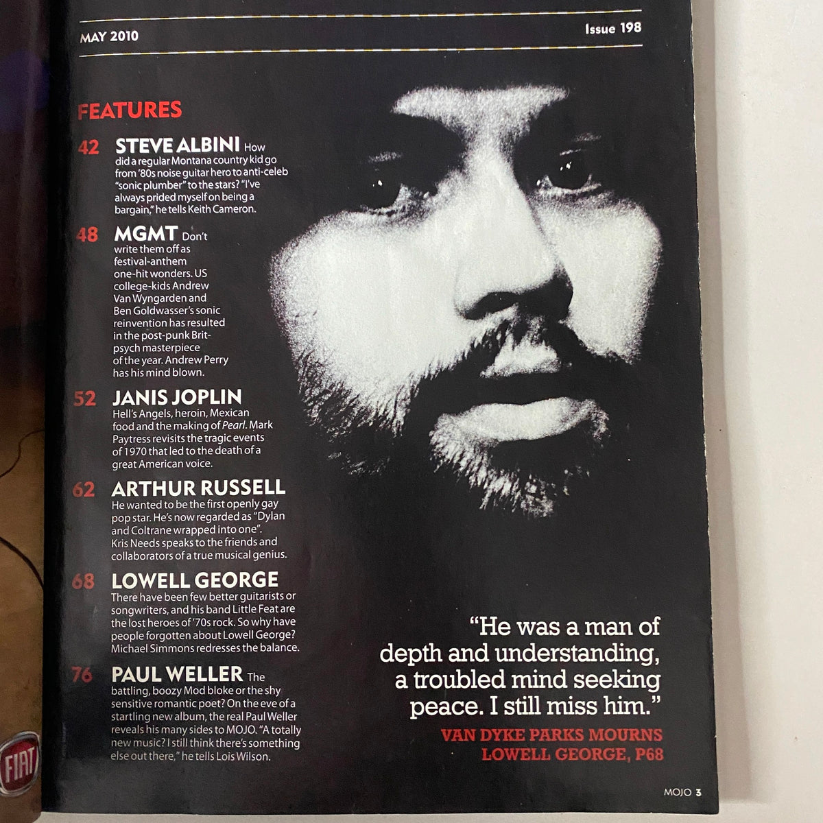 Inside page of Mojo Music Magazine May 2010 featuring a tribute to Janis Joplin, discussing her legacy and details on features in the issue.