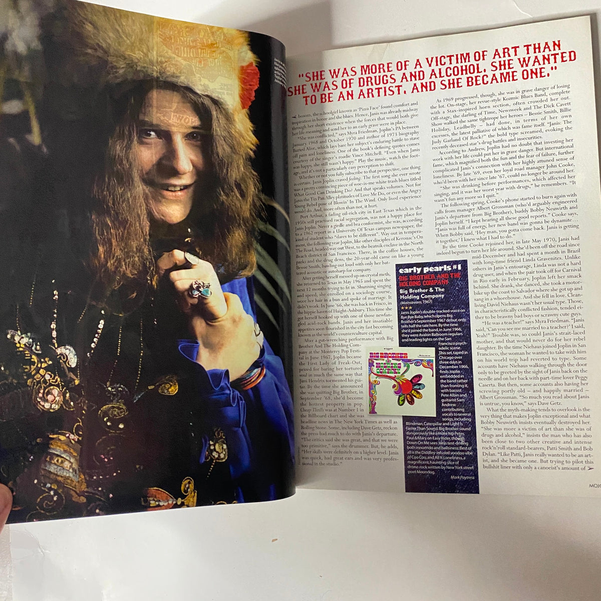 Mojo Music Magazine May 2010 Janis Joplin Cover - Inside spread showcasing a candid portrait of Janis Joplin, highlighting her artistic spirit alongside insightful commentary.