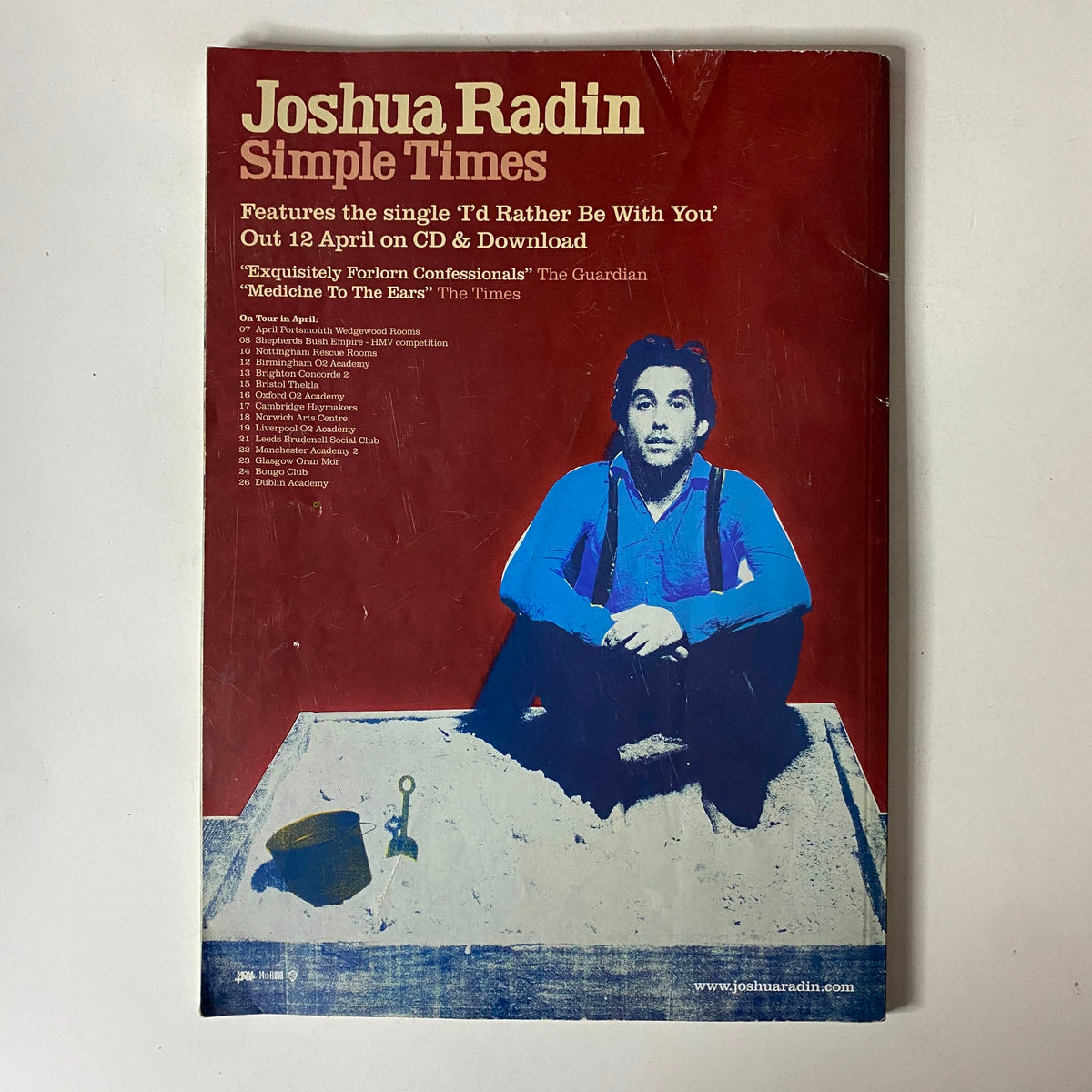 Mojo Music Magazine May 2010 Janis Joplin Cover - Back cover of the magazine featuring Joshua Radin's album promotion, showcasing a minimalist design.