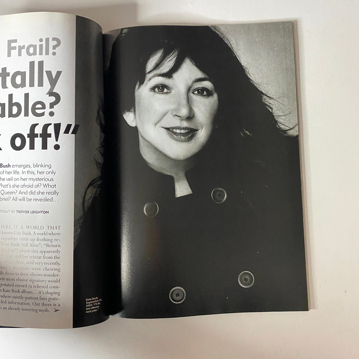Mojo Music Magazine December 2005 features a portrait of Kate Bush, celebrating her return to music after a long hiatus, with a headline discussing her journey.