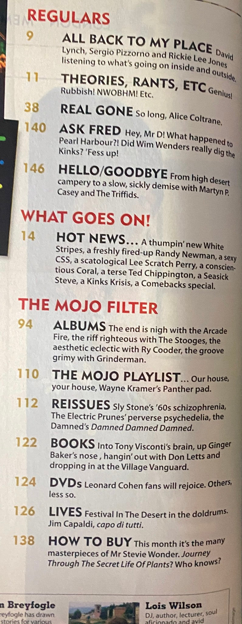 Another inside page from Mojo Music Magazine April 2007 illustrating regular segments such as 'The Mojo Filter' and various artists, reflecting on music trends.