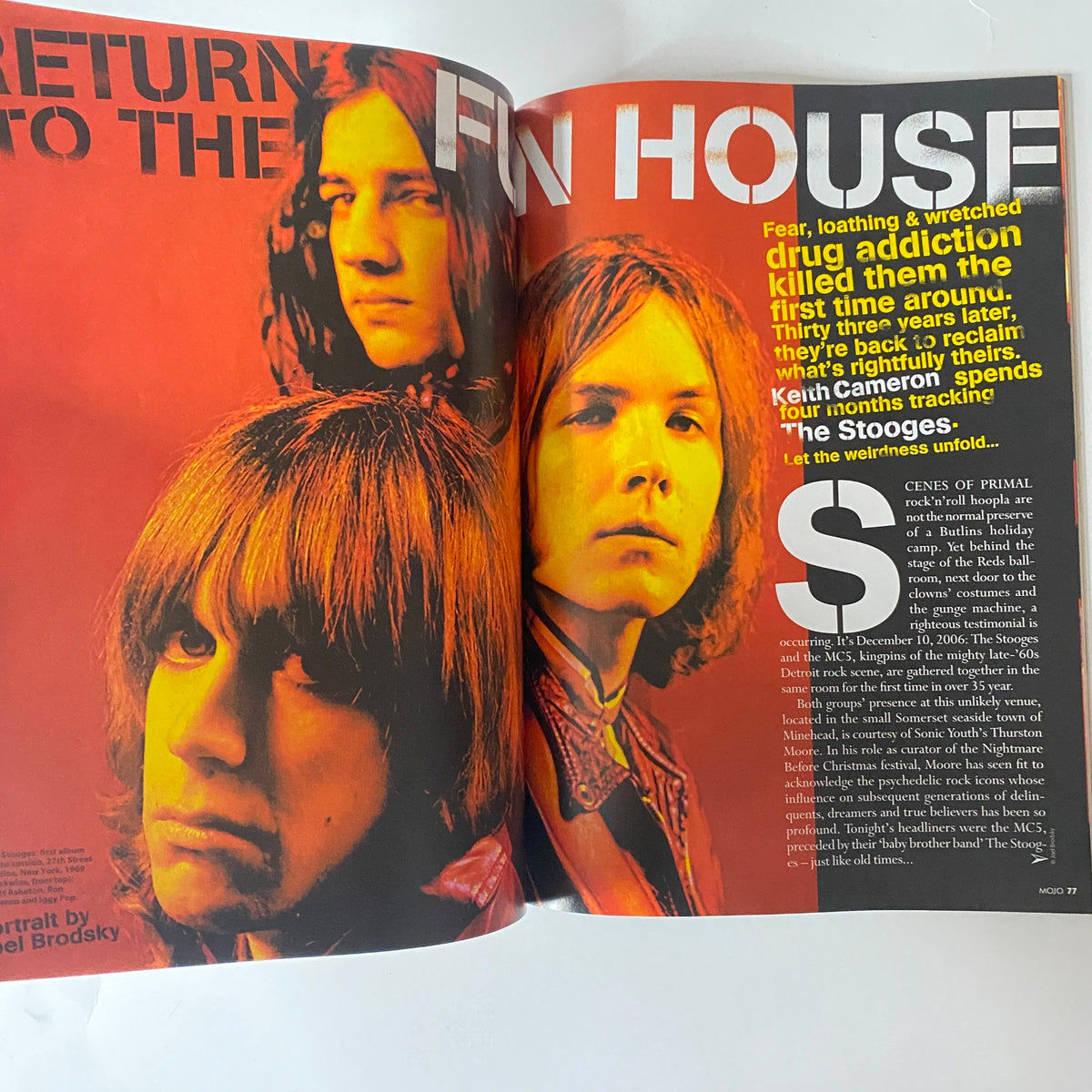 Spread from Mojo Music Magazine April 2007 focusing on The Stooges with a nostalgic theme, highlighting their comeback and past challenges.