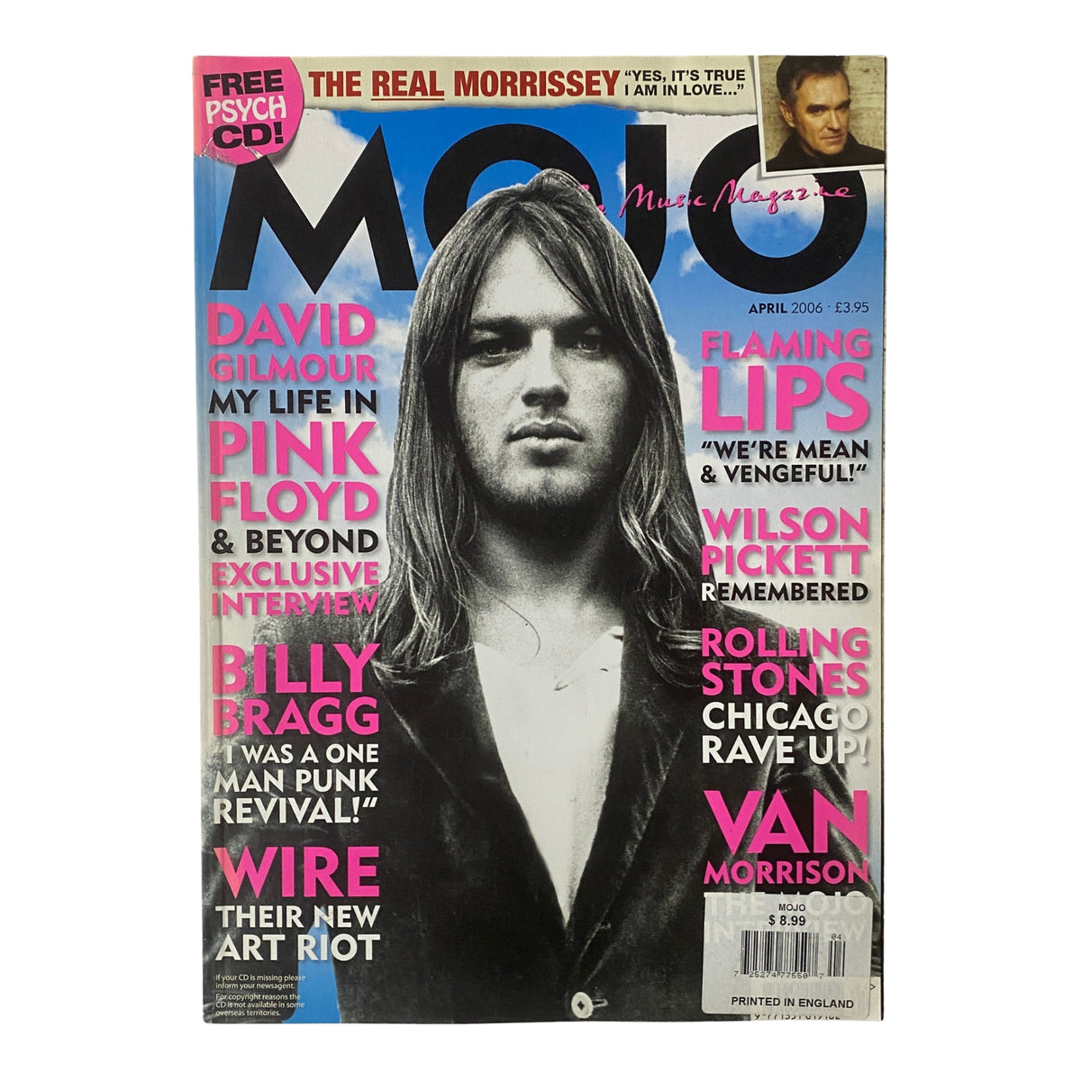 Mojo Music Magazine April 2006 featuring David Gilmour, The Flaming Lips, Wilson Pickett, Billy Bragg, Rolling Stones, and Van Morrison. Excellent for collectors and fans of classic rock.