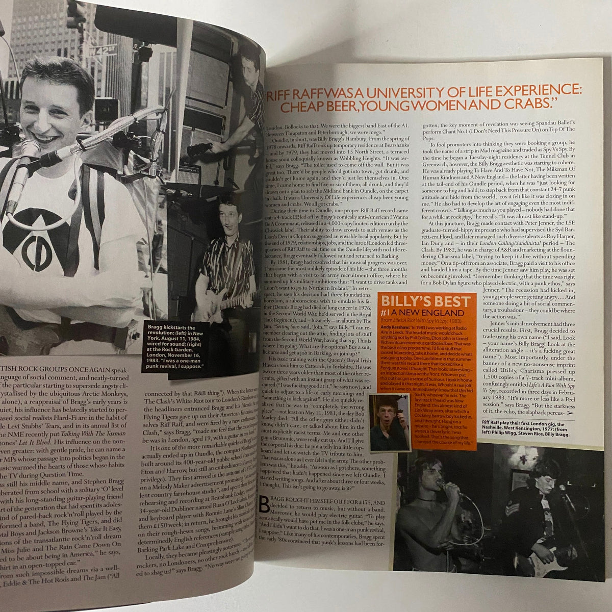 Article in Mojo Music Magazine April 2006 featuring Billy Bragg discussing his experiences and music history.