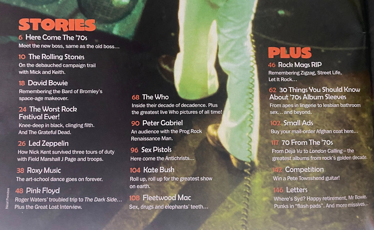 Contents page of Mojo Classic Magazine June 2006 with featured stories about The Who, Pink Floyd, Sex Pistols, and other legendary 1970s rock artists.