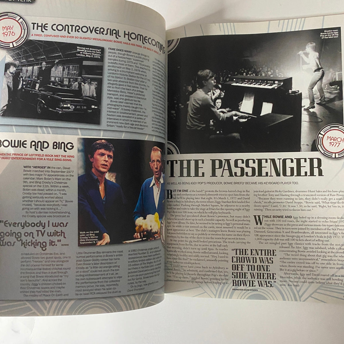 Mojo Classic Magazine 2007 David Bowie Cover showcasing two pages with articles about Bowie, including references to his performances in 1976 and his collaborations with other artists. No CD included, in very good condition.