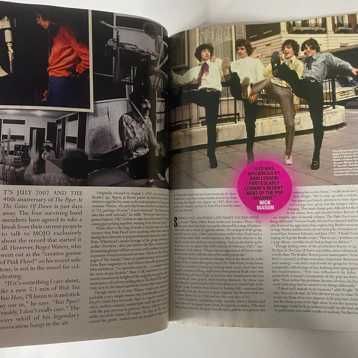 Mojo Music Magazine October 2007 highlighting the 40th anniversary of 'The Piper at the Gates of Dawn' with a nostalgic feature on Pink Floyd and the cultural impact of the band.