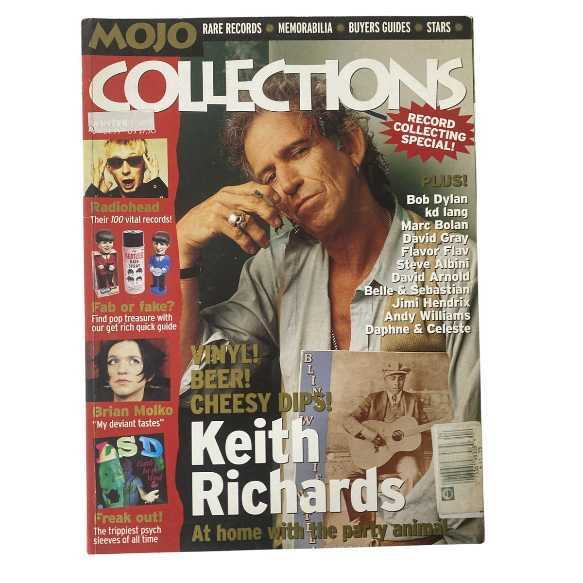 Mojo Collections Magazine Winter 2000 Keith Richards Cover featuring the iconic musician, advertising features on record collecting, rare records, and music memorabilia.