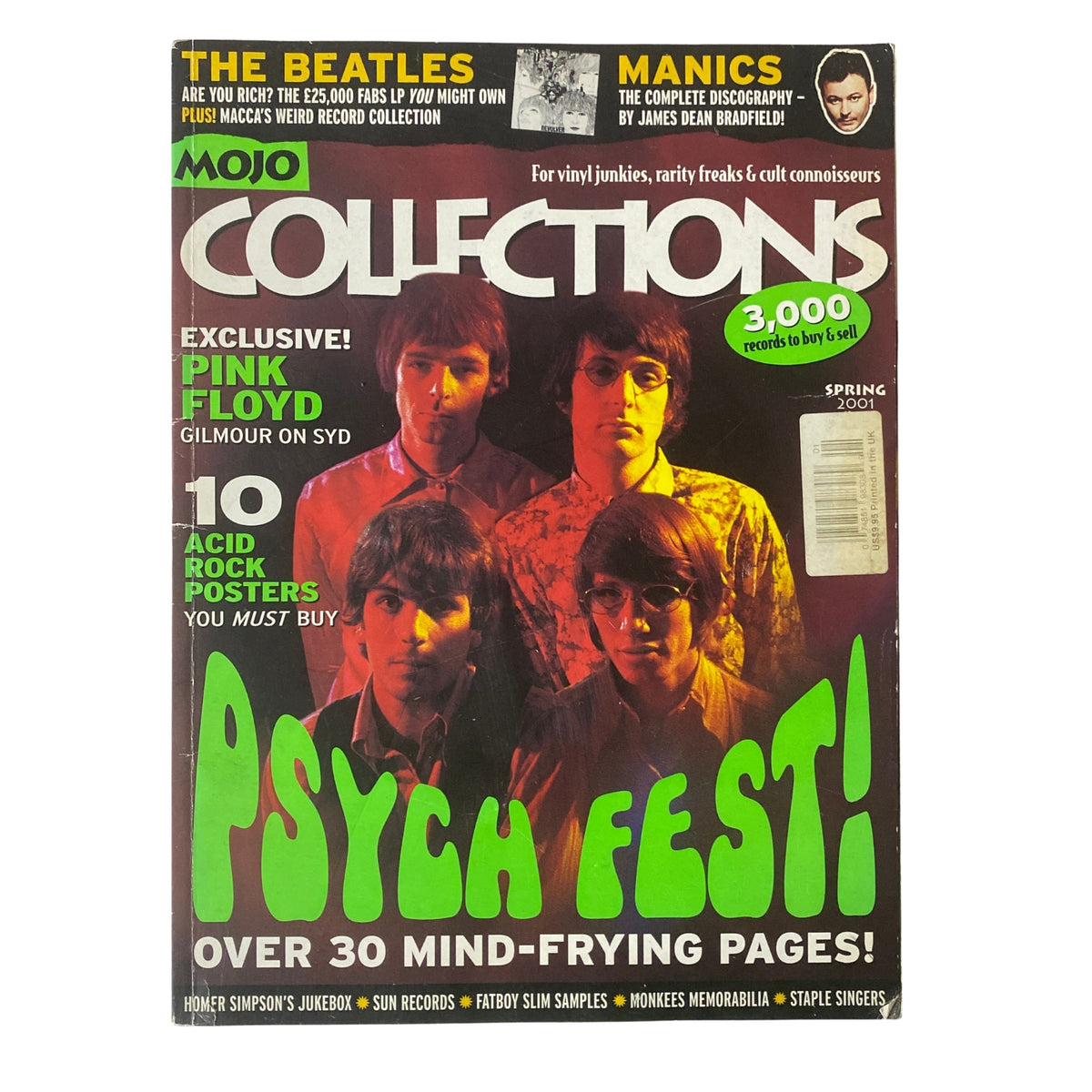 Mojo Collections Magazine Spring 2001 featuring Pink Floyd and Gilmour on Syd cover. A vintage magazine highlighting psychedelic music with articles and interviews related to rock and roll.