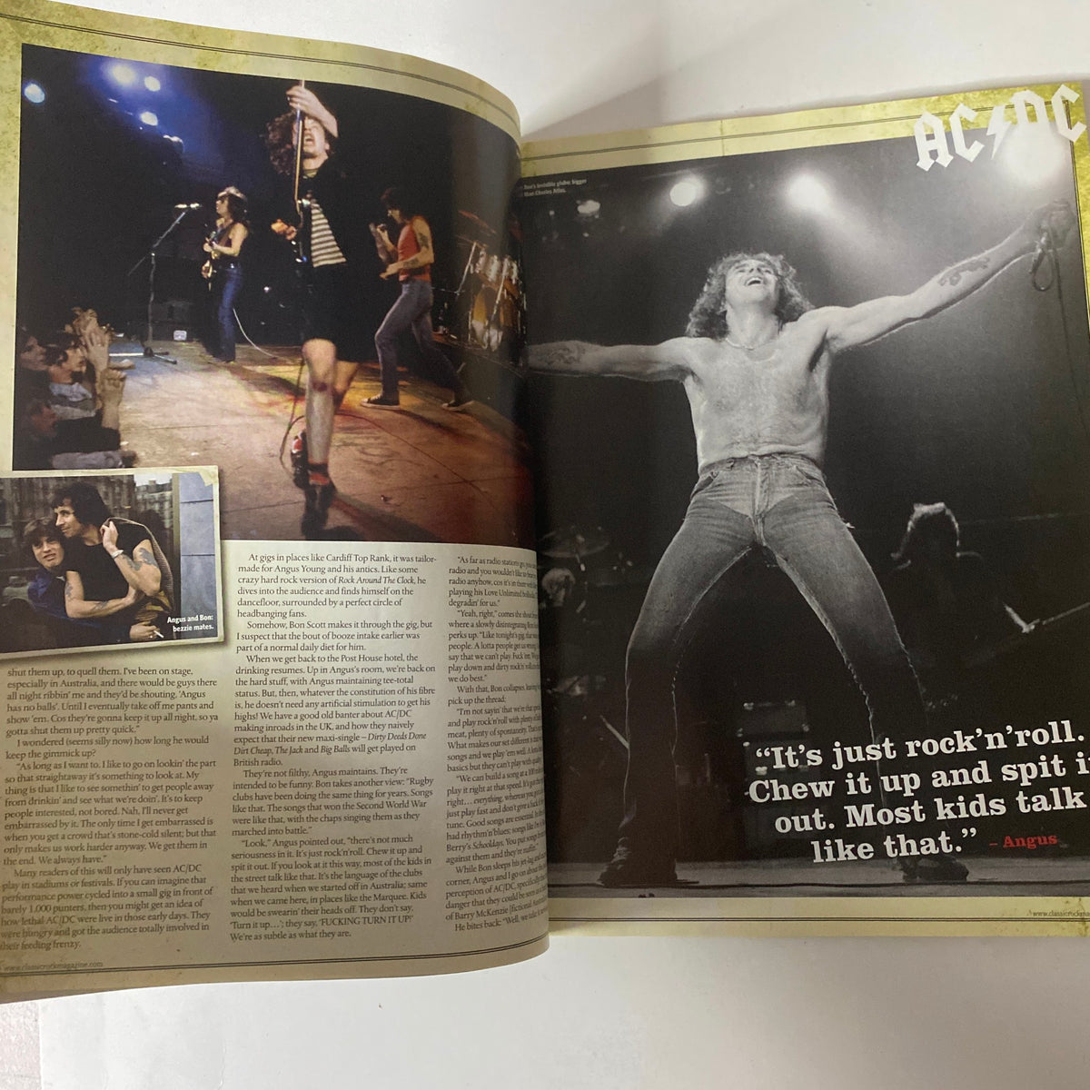 Classic Rock Magazine February 2008 featuring AC/DC with Angus Young performing live on stage. The magazine showcases a dynamic live performance photo highlighting the energy of rock music.