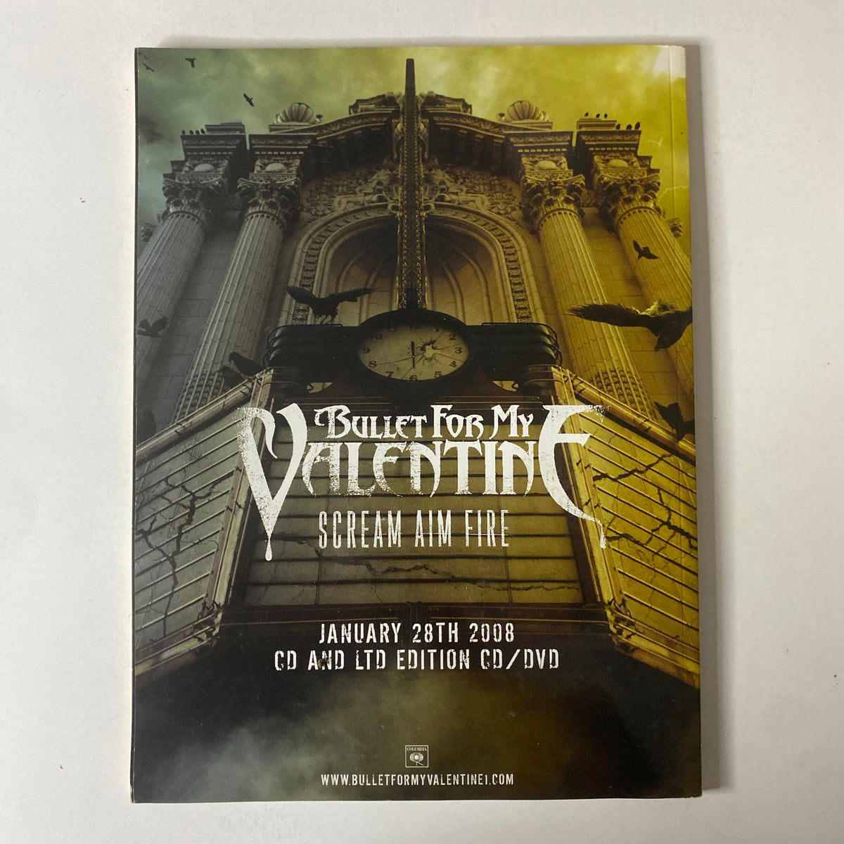 Classic Rock Magazine February 2008 includes a promotional cover for Bullet For My Valentine with the album 'Scream Aim Fire' released on January 28th, 2008. The design features an iconic building with gothic elements.