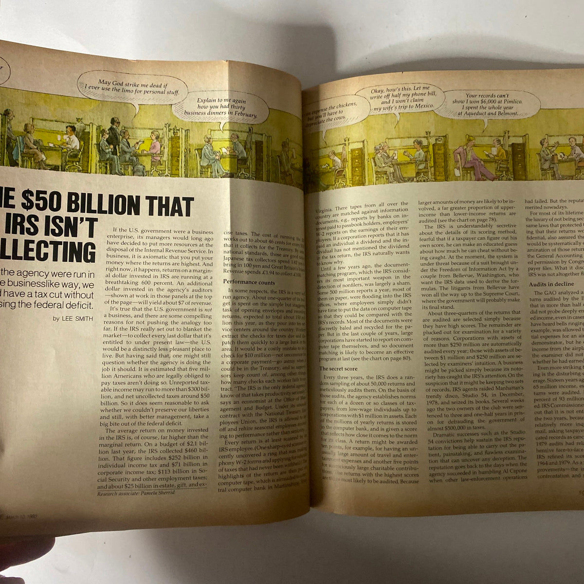 Article spread from Fortune Magazine March 10, 1980, focused on 'The $50 Billion That IRS Isn’t Collecting' with illustrations discussing tax enforcement.