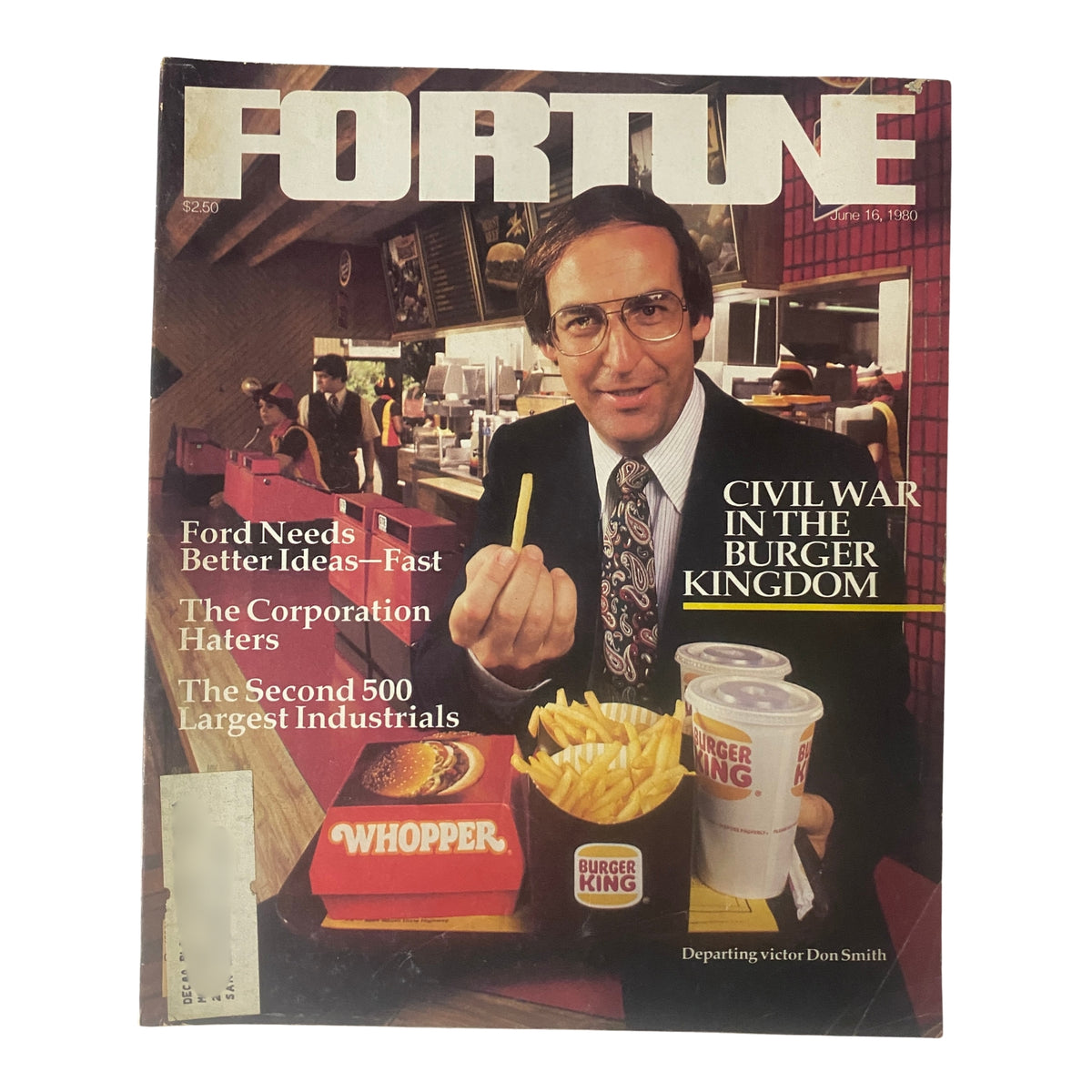 Cover of Fortune Magazine June 16, 1980 featuring Donald N. Smith of Burger King with a Whopper and fries, highlighting the article on the fast-food industry.