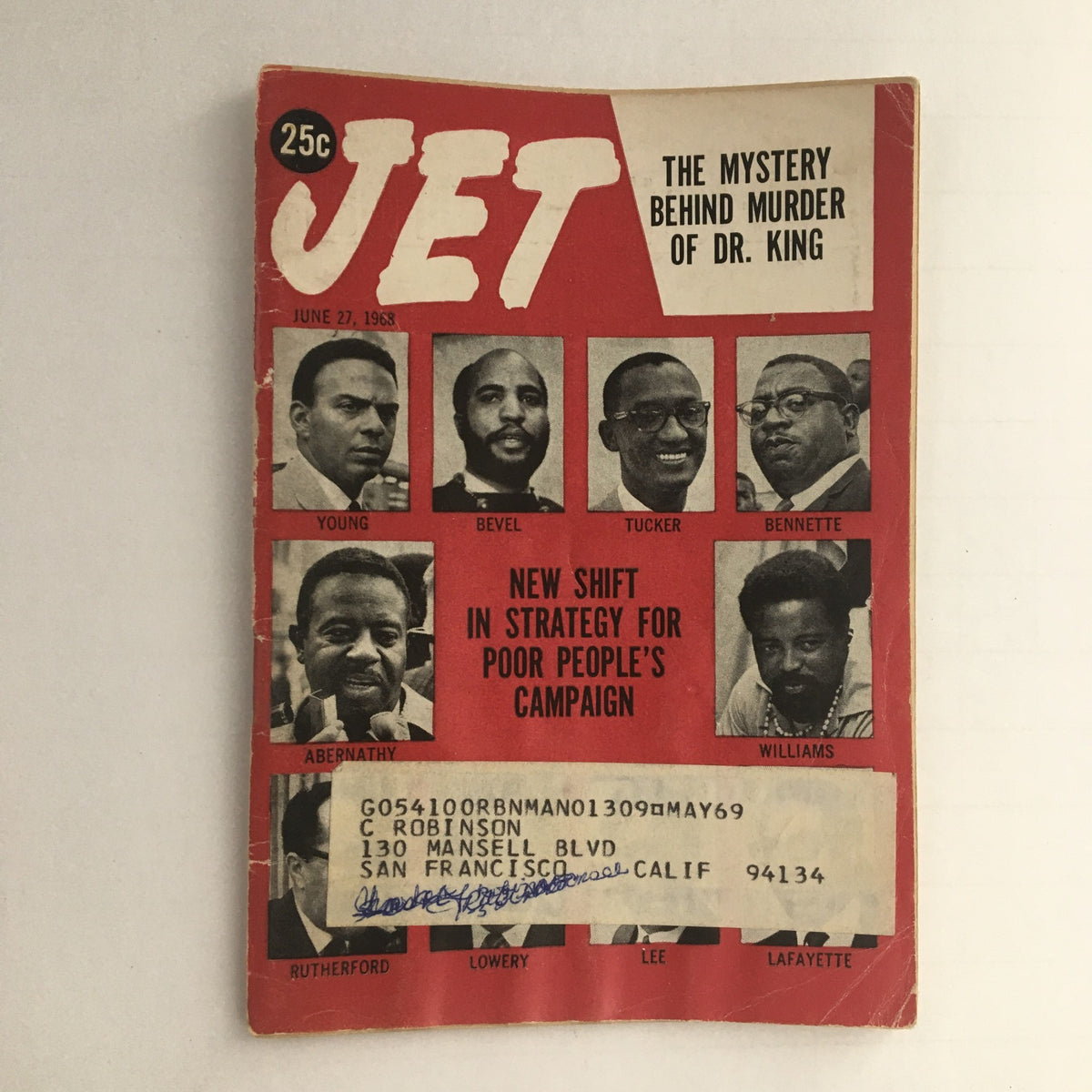 Cover of Jet Magazine, June 27, 1968, featuring the title 'The Mystery Behind Murder of Dr. King' with various prominent figures from the civil rights movement.