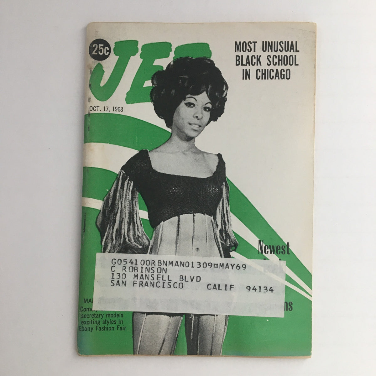 Cover of Jet Magazine from October 17, 1968 featuring model Marie Chalk, showcasing vibrant design and a historic representation of African American fashion.