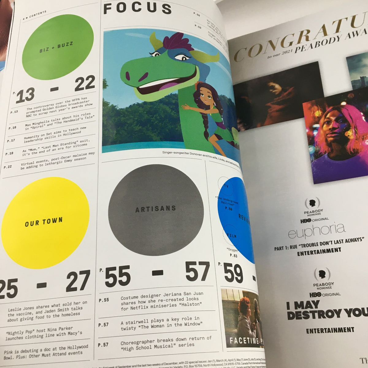 Variety Magazine May 2021 featuring sections such as Biz Buzz, highlighting the impact of The Boys series with colorful graphics and interactive elements.