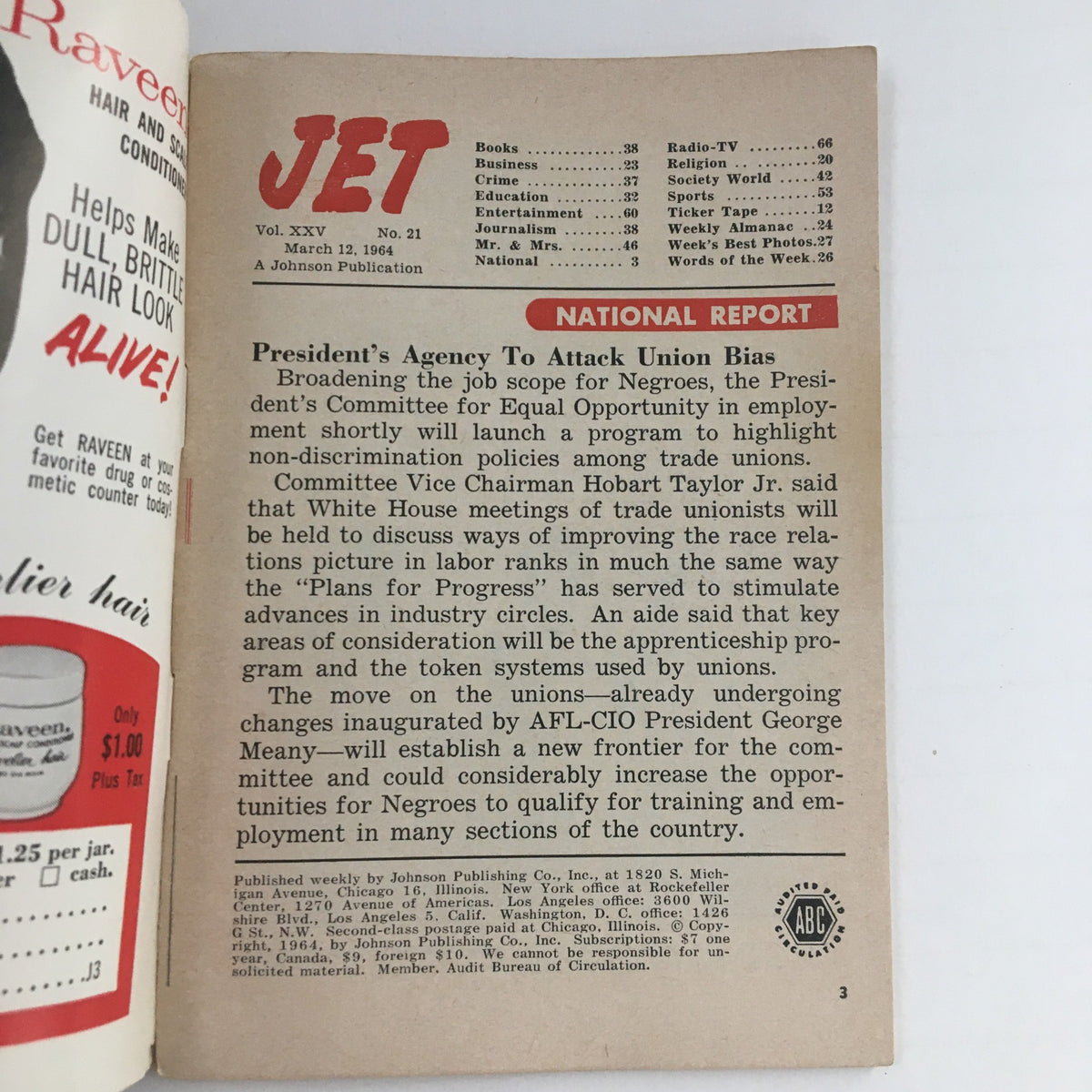 Inside page of Jet Magazine March 12 1964 showcasing the publication's content layout and articles related to civil rights.