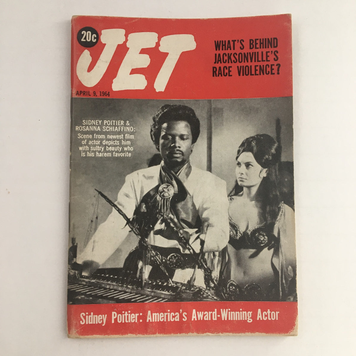Jet Magazine April 9 1964 featuring Sidney Poitier and Rosanna Schiaffino on the cover, showcasing iconic vintage design and historical context.