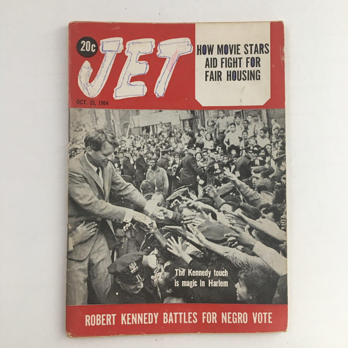 Jet Magazine October 22 1964 cover featuring Robert Kennedy engaging a crowd, focused on his campaign for the Negro vote.