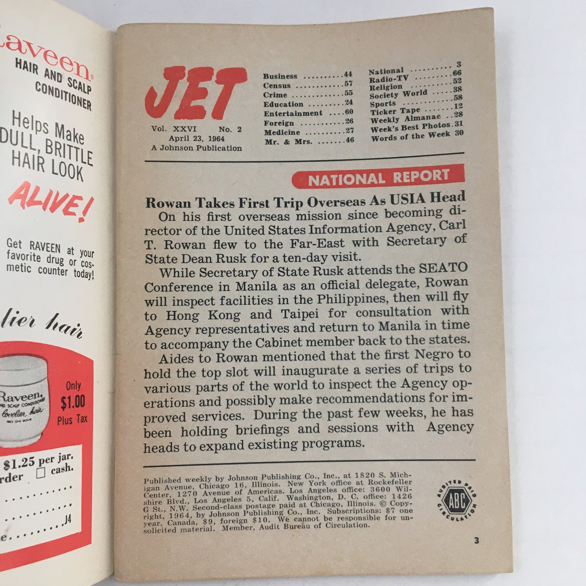 Interior page of Jet Magazine April 23 1964 showcasing articles on national news and events including the U.S. Supreme Court ruling.