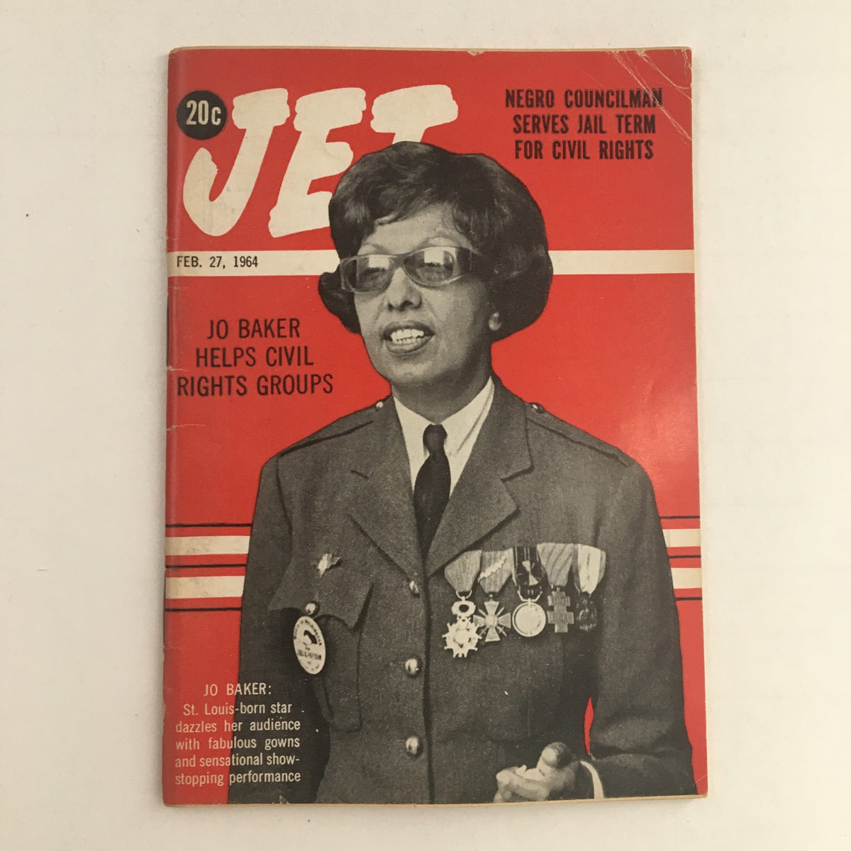 Jet Magazine cover from February 27, 1964 featuring Jo Baker who helps civil rights groups in a vintage publication.