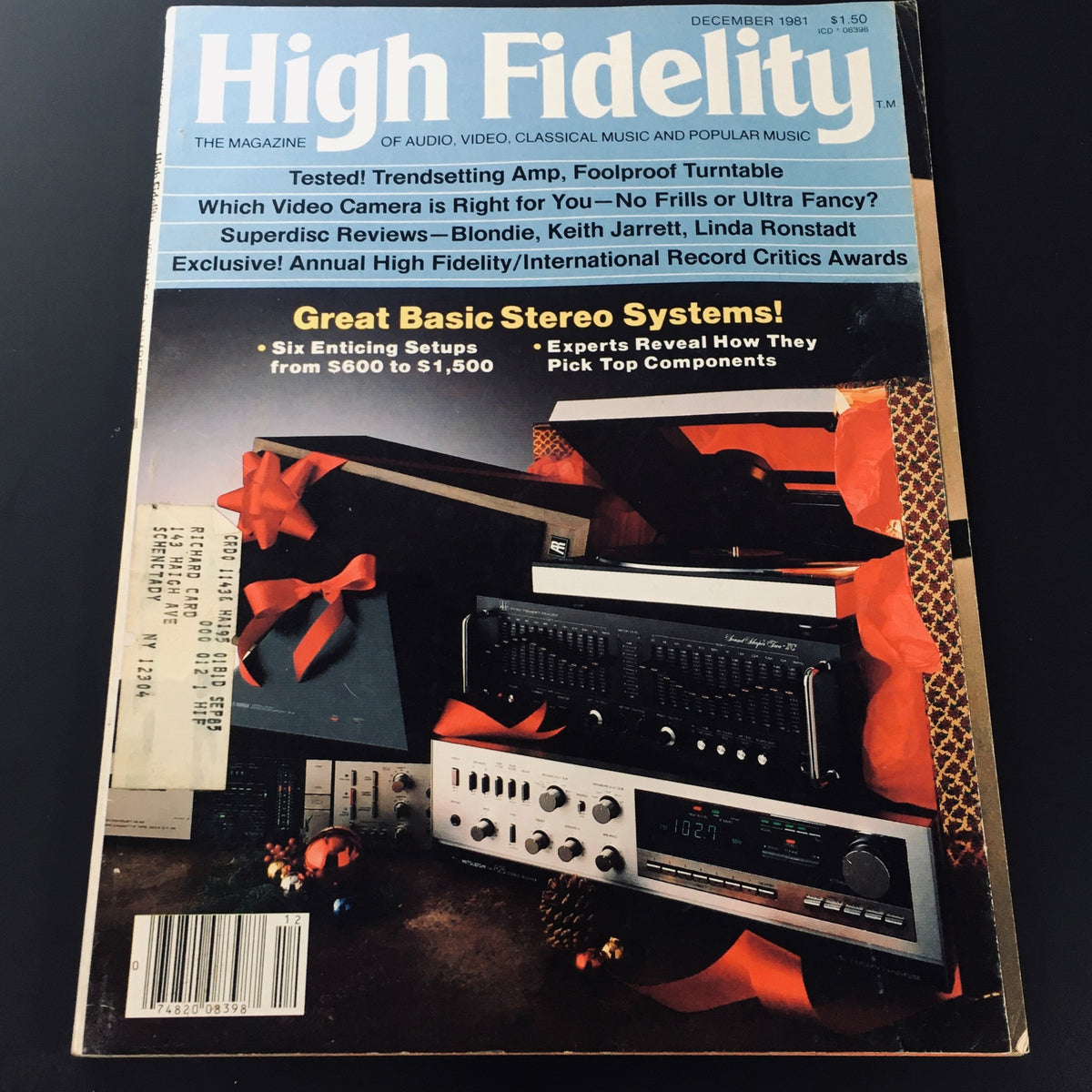 Cover of VTG High Fidelity Magazine from December 1981 featuring iconic figures such as Blondie, Keith Jarrett, and Linda Ronstadt, showcasing audio equipment and vintage aesthetics.