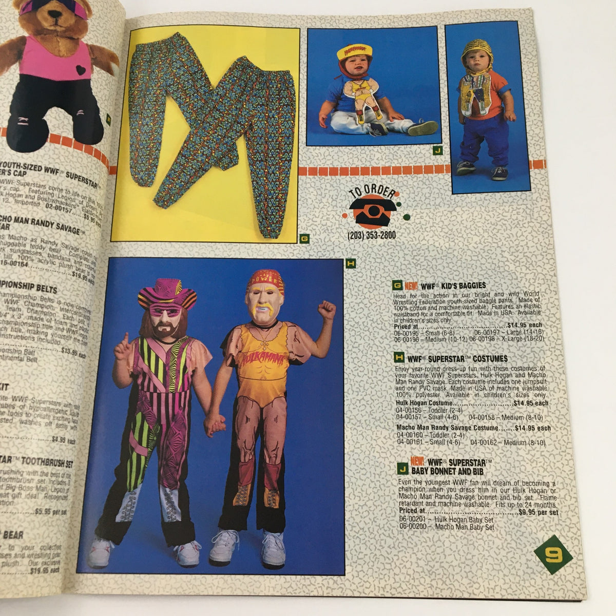 WWF Magazine November 1992 merchandise page advertising WWF Superstar costumes and accessories for kids featuring Macho Man Randy Savage and Hulk Hogan.