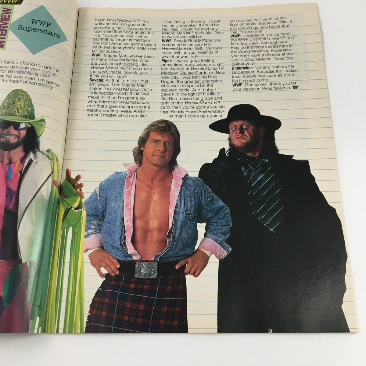 WWF Magazine March 1992 featuring wrestling superstars, including Macho Man and The Undertaker, showcasing iconic personalities from the early '90s wrestling culture.