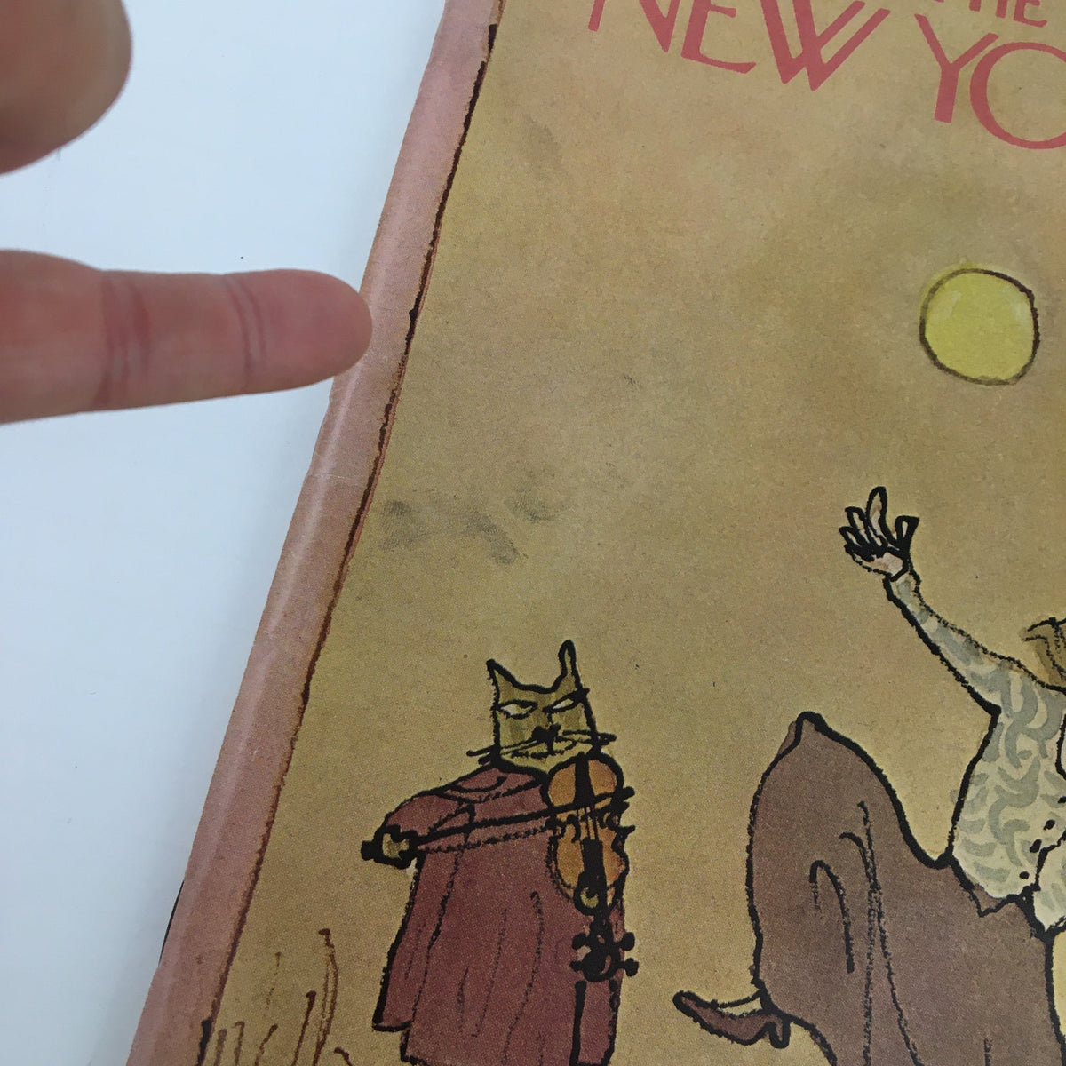 Close-up view of The New Yorker October 30 1978 magazine cover illustration by William Steig, showing a cat playing a violin next to a dancing figure.