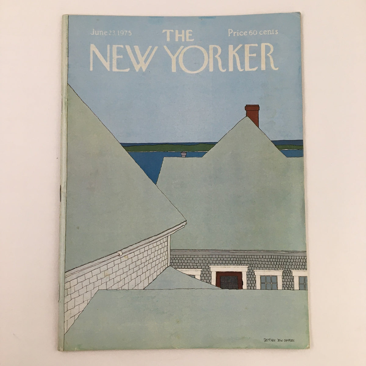 Cover of The New Yorker magazine dated June 23, 1975 featuring a picturesque illustration by Gretchen Dow Simpson, depicting rooftops and a serene water view.