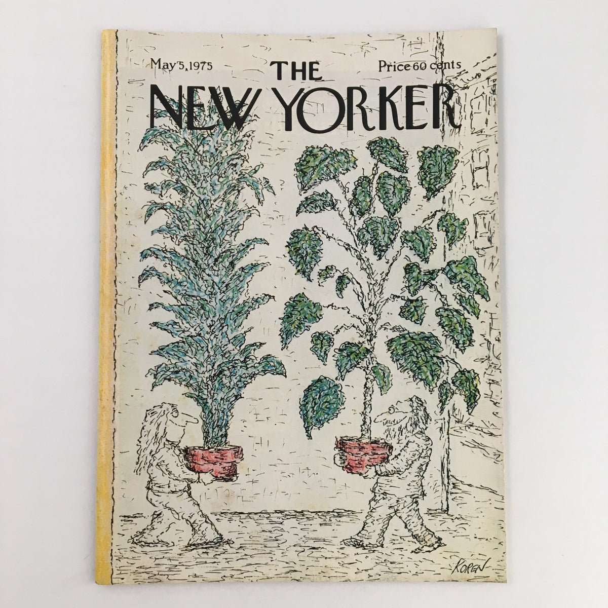 The New Yorker May 5, 1975 magazine cover illustrated by Edward Koren, featuring whimsical characters carrying potted plants.