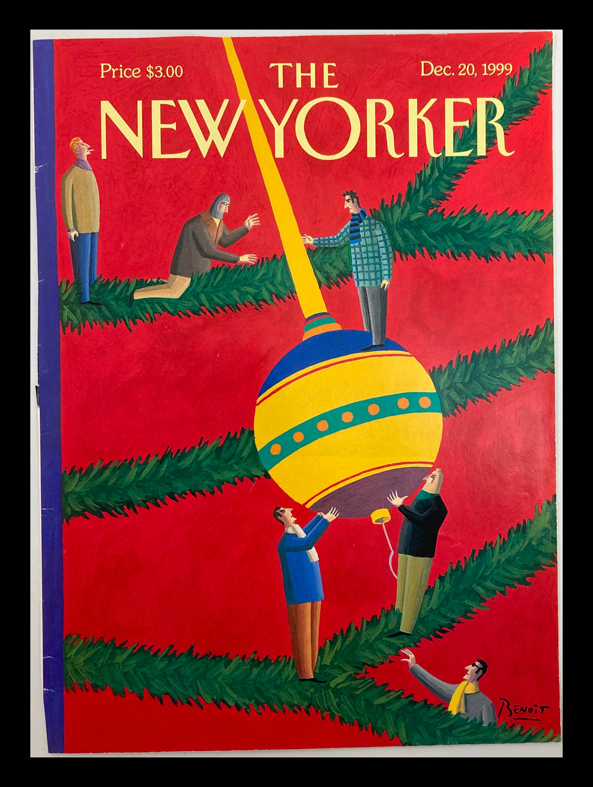 Cover of The New Yorker, December 20, 1999, featuring an illustration by Benoit van Innis depicting characters decorating a Christmas tree with a large ornament.