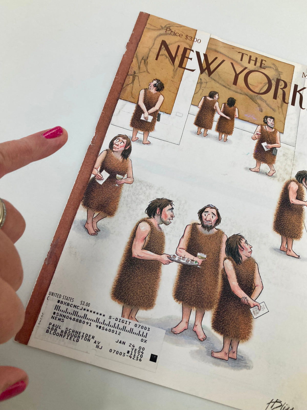 Cover of The New Yorker magazine dated March 15, 1999 featuring an illustration by Harry Bliss, depicting cavemen in fur clothing engaged in an art gallery setting. Ideal for collectors and fans of vintage magazine art.
