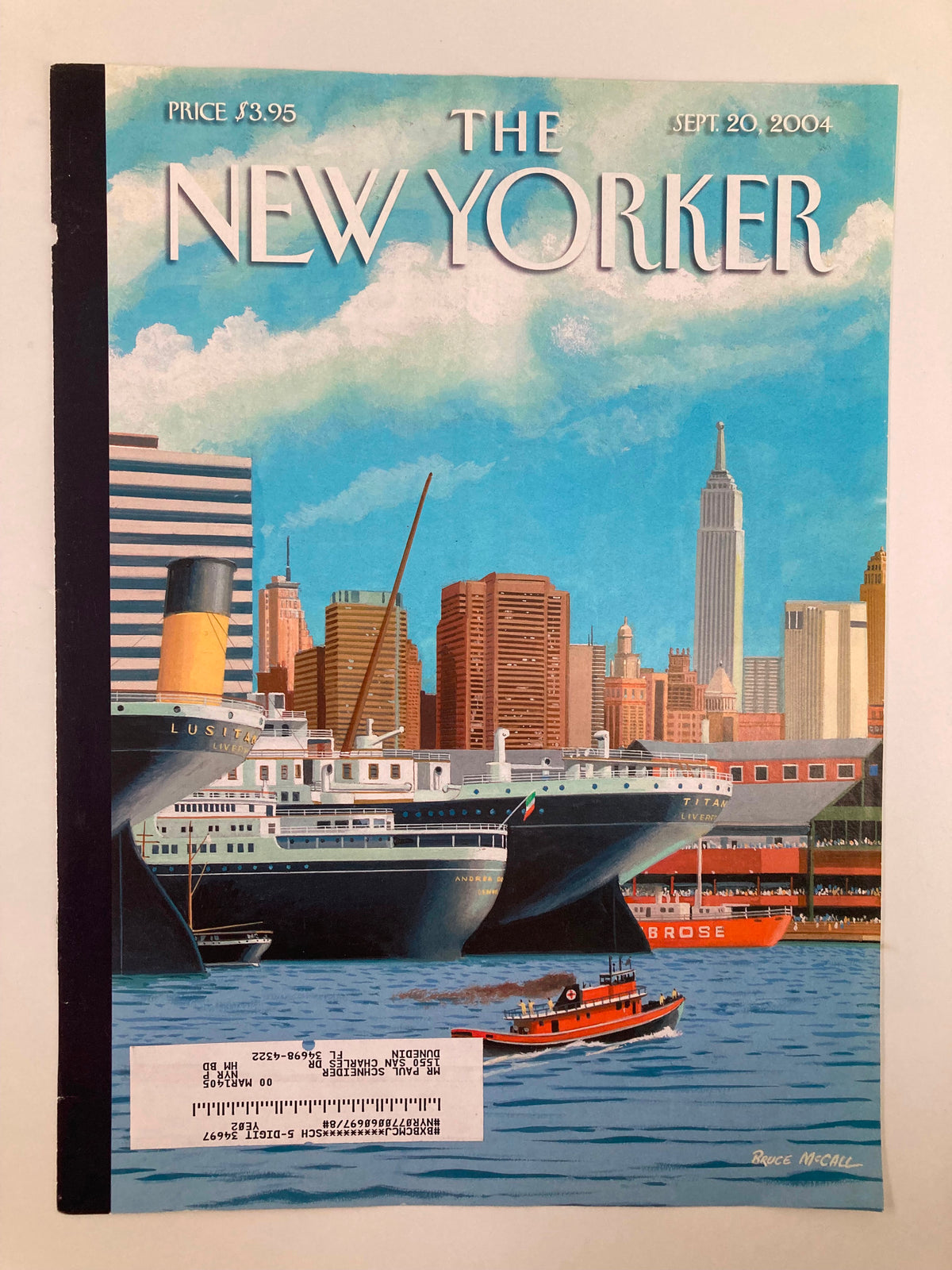 The New Yorker September 20 2004 Ghost Ships cover featuring artwork by Bruce McCall, depicting waterfront scenes and the iconic skyline of a city.