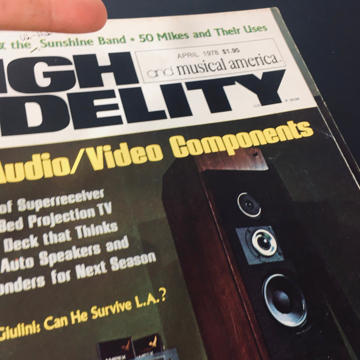 Close-up of the cover of VTG High Fidelity Magazine, April 1978 showcasing the title and section on New Audio/Video Components.
