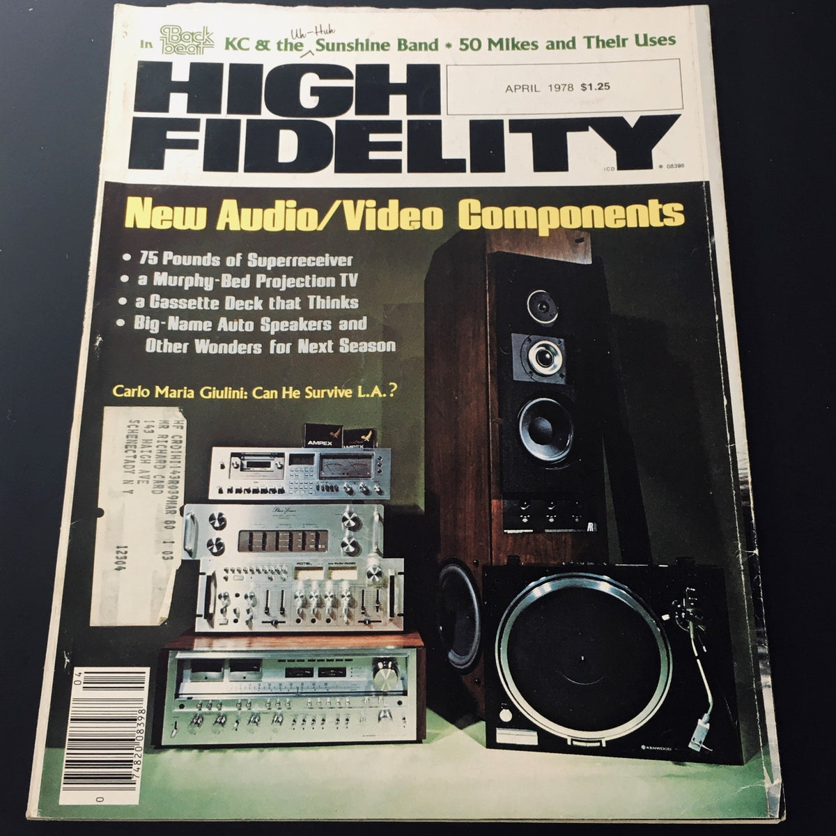 Cover of High Fidelity Magazine April 1978 featuring new audio and video components, showcasing vintage speakers, stereo equipment, and a stylish design reflective of 1970s technology.