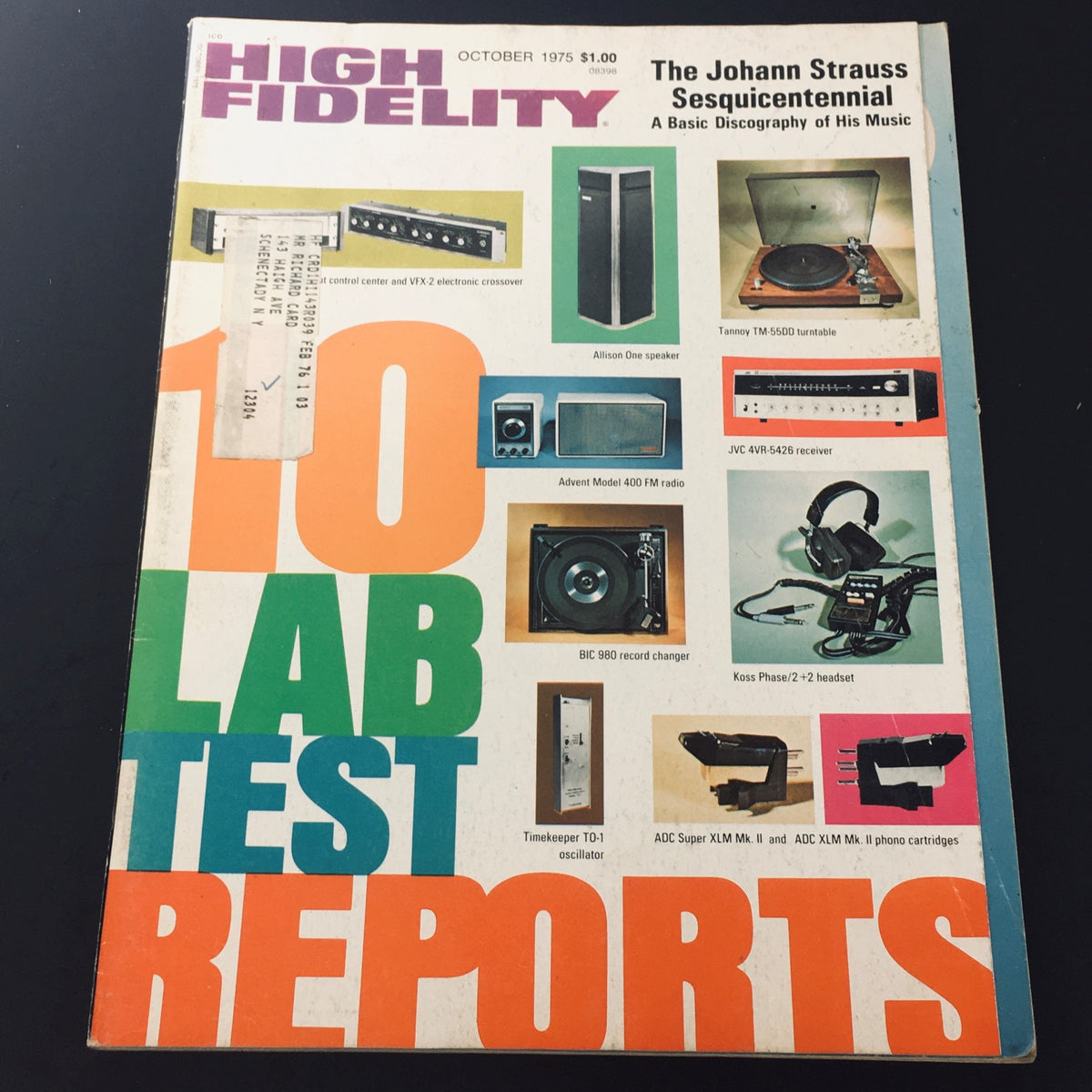 Cover of High Fidelity Magazine from October 1975 featuring The Johann Strauss Sesquicentennial, showcasing audio equipment and music history.