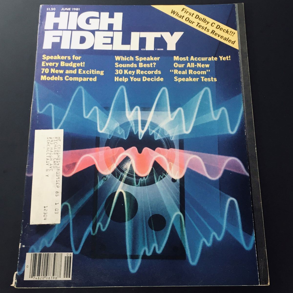 Cover of the June 1981 issue of High Fidelity Magazine featuring a vibrant design related to speaker tests, titled 'VTG High Fidelity Magazine June 1981 - Real Room Speaker Tests Revealed'.