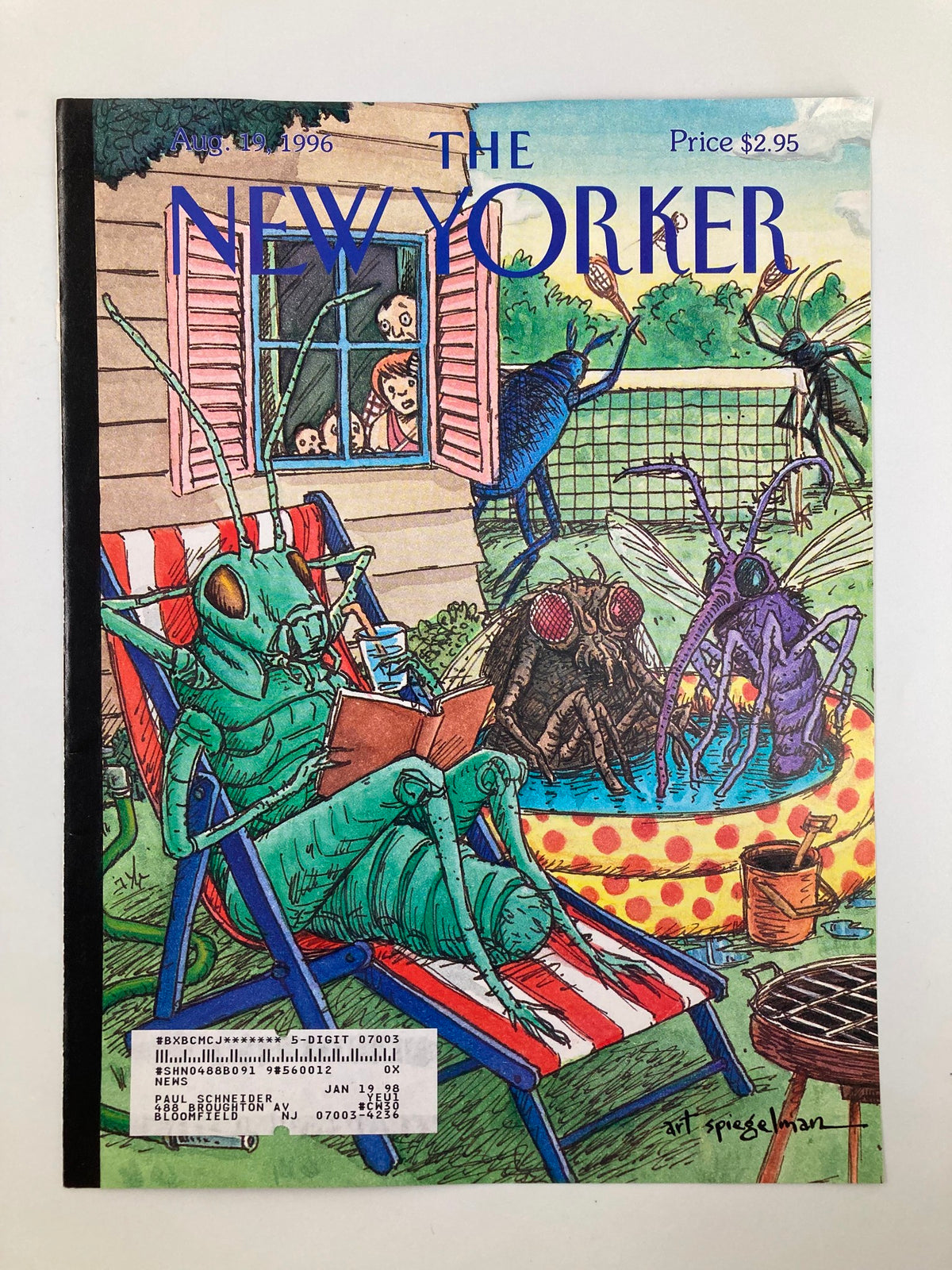 Cover of The New Yorker August 19, 1996 Summer Buzz by Art Spiegelman showcasing illustrated insects relaxing and enjoying summer activities, perfect for collectors.