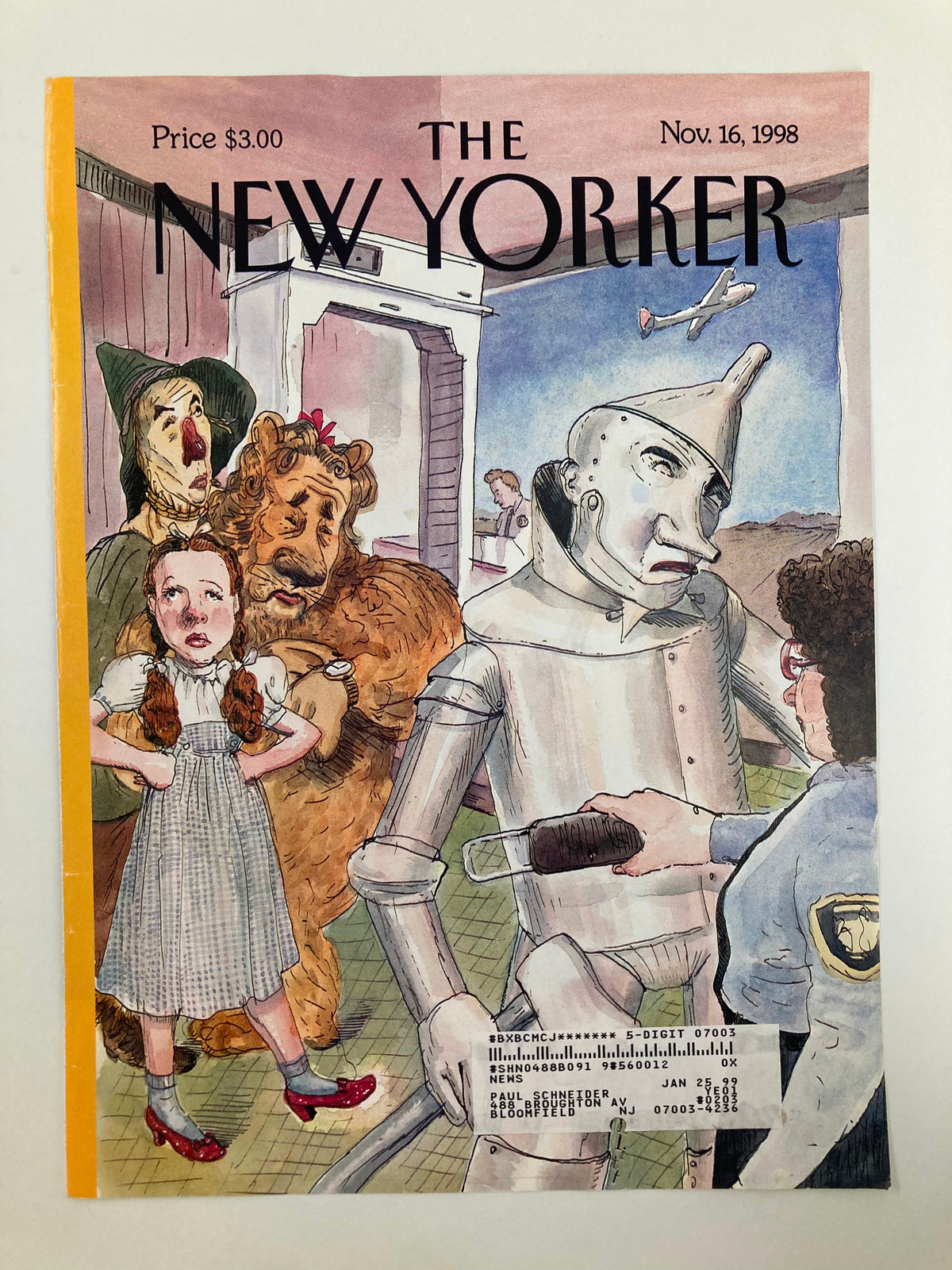 COVER ONLY The New Yorker November 16 1998 titled 'Off to See The Wizard' by Barry Blitt, showcasing beloved characters from 'The Wizard of Oz' and magazine elements, designed for collectors and art enthusiasts.