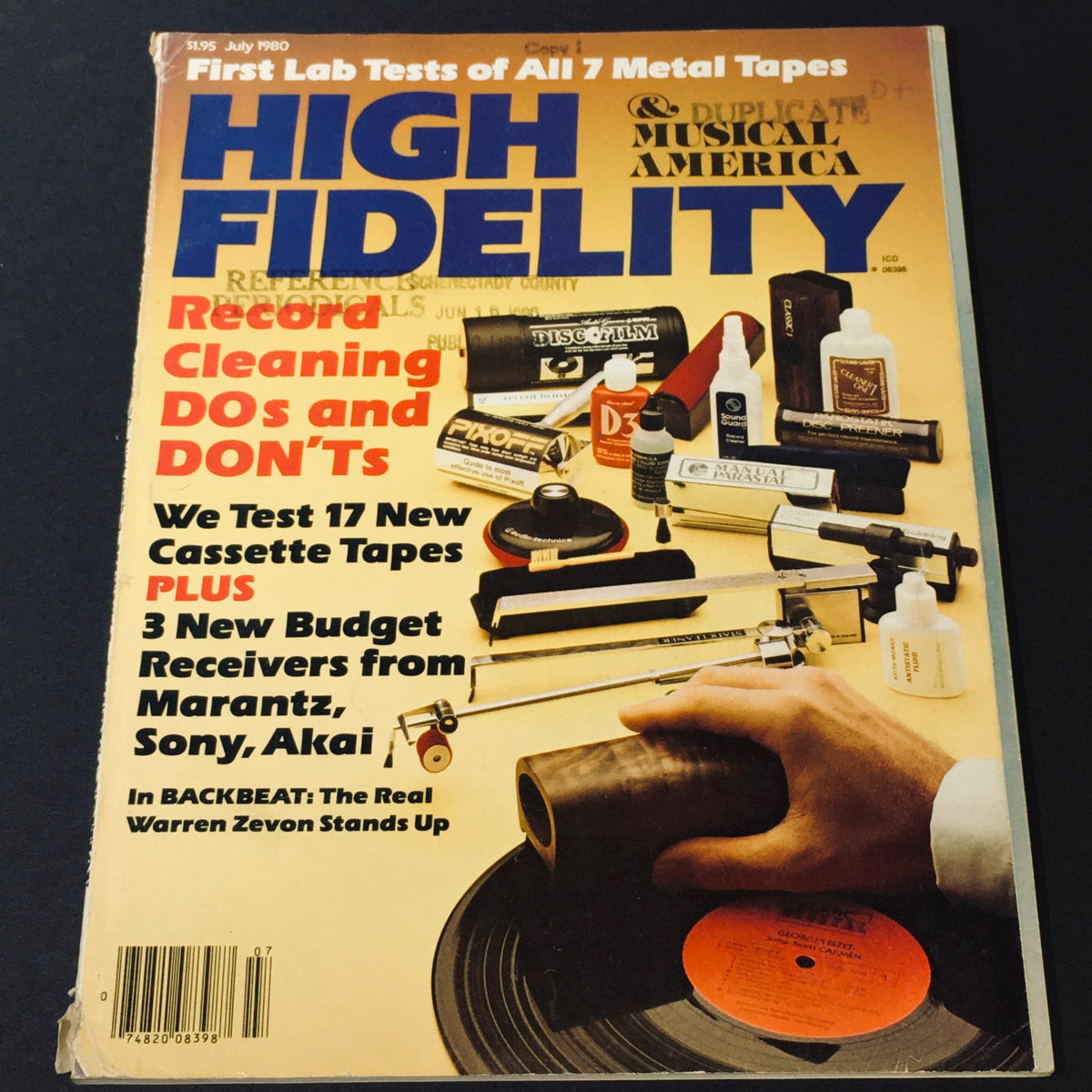High Fidelity Magazine July 1980 cover featuring The Real Warren Zevon Stands Up, showcasing audio equipment and cleaning products.