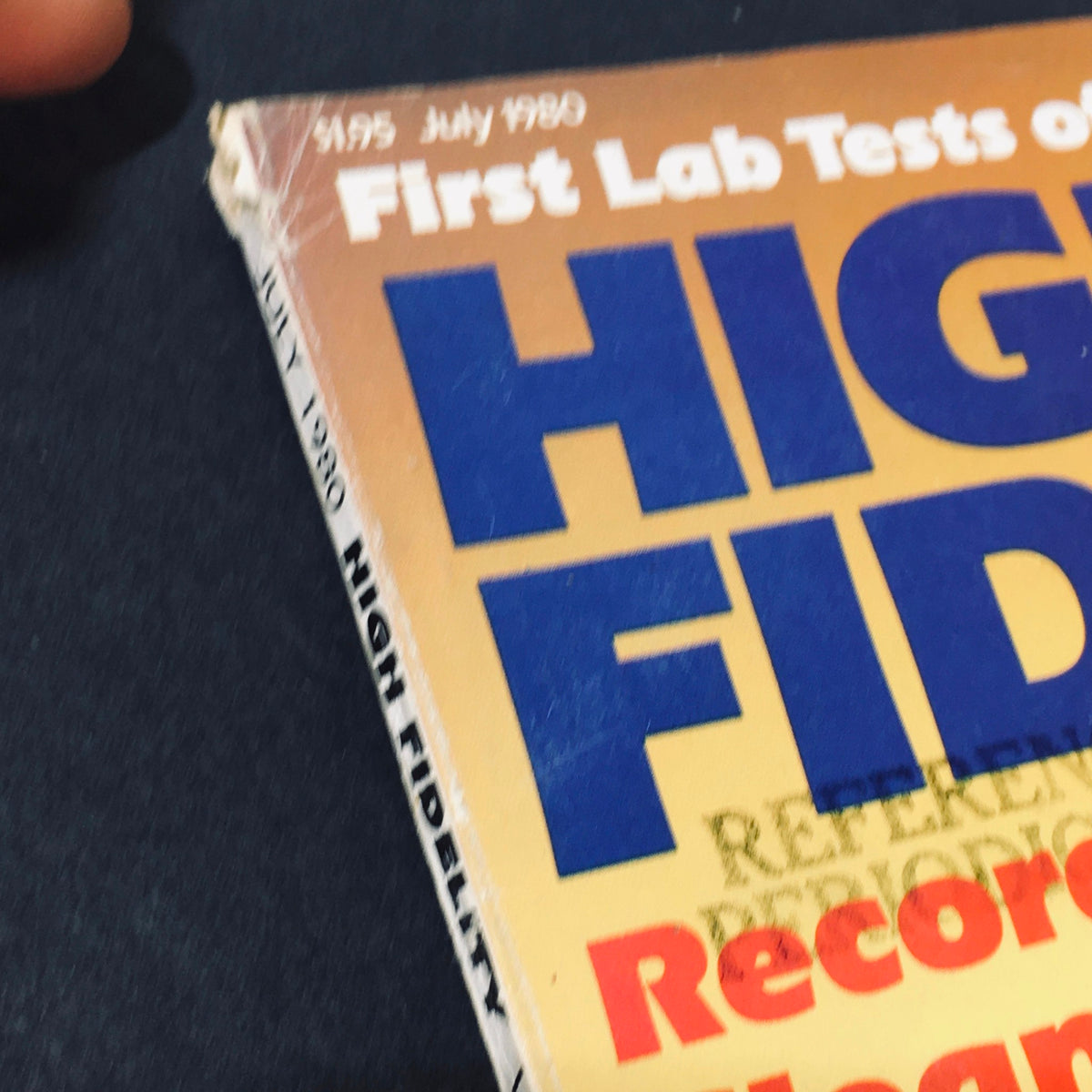 Close-up of High Fidelity Magazine July 1980 spine showing title and date, highlighting its collectible nature.