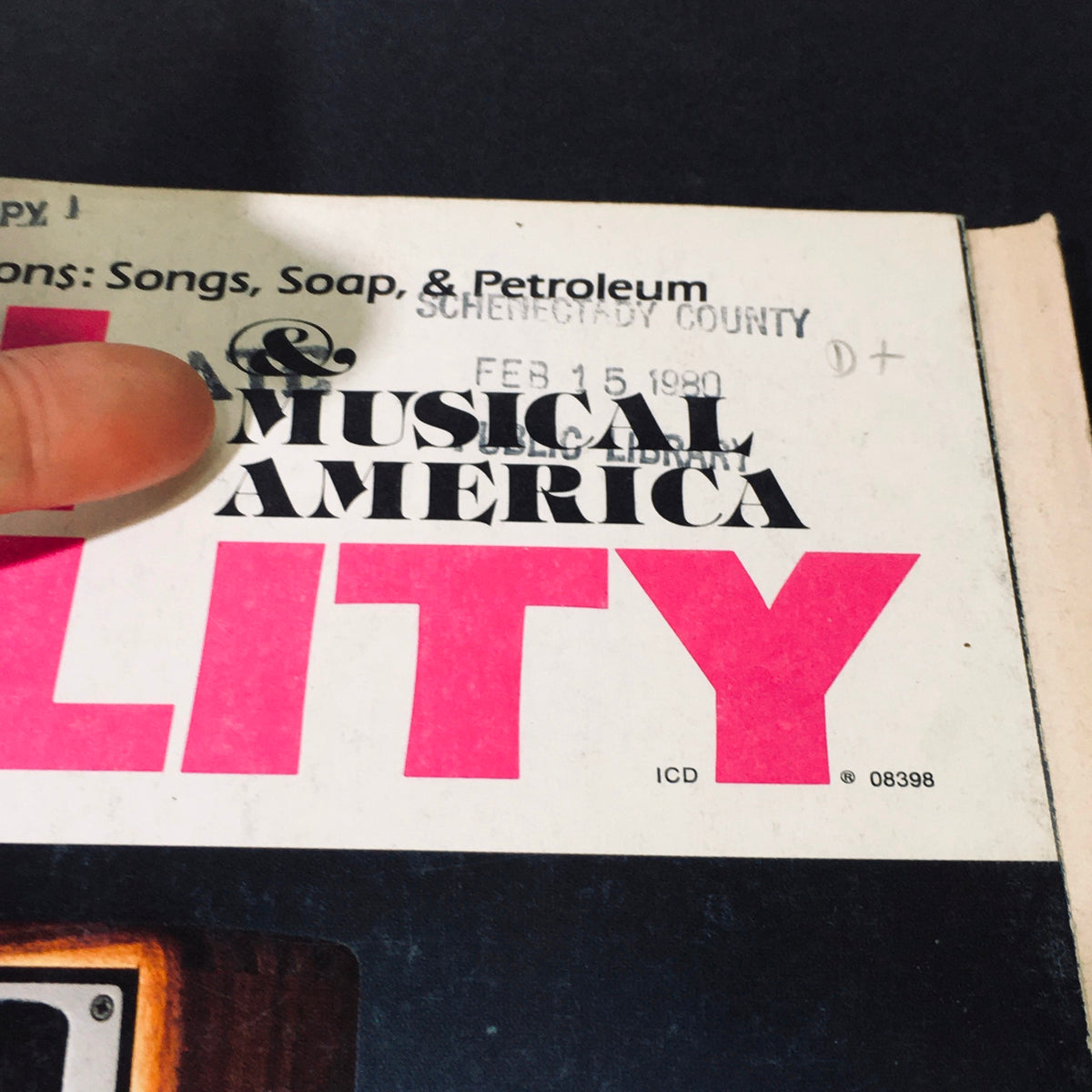 Another detail from the cover of VTG High Fidelity Magazine March 1980, highlighting the magazine's title and condition, relevant to collectors and music history enthusiasts.