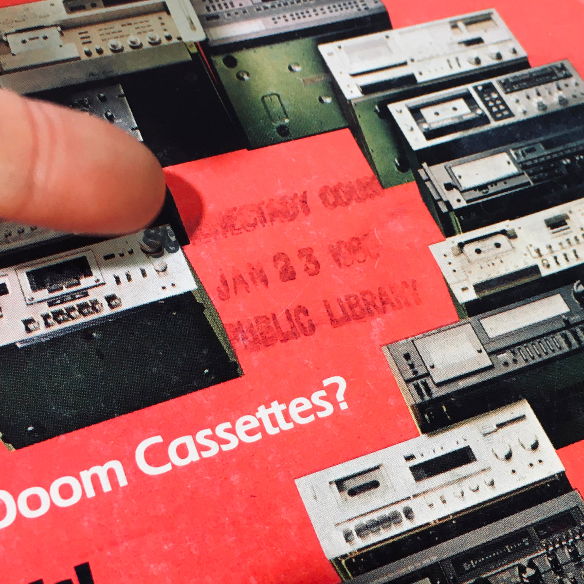 Front cover of VTG High Fidelity Magazine February 1980 showing cassette players and a library stamp from January 23, 1981.
