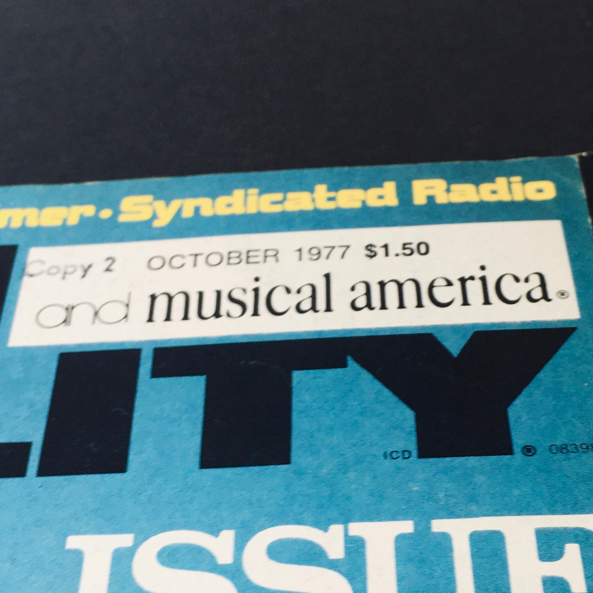 Close-up of the title section of High Fidelity Magazine October 1977 showing the publication details, including 'Copy 2' and the price of $1.50. The magazine focuses on advancements in audio technology.