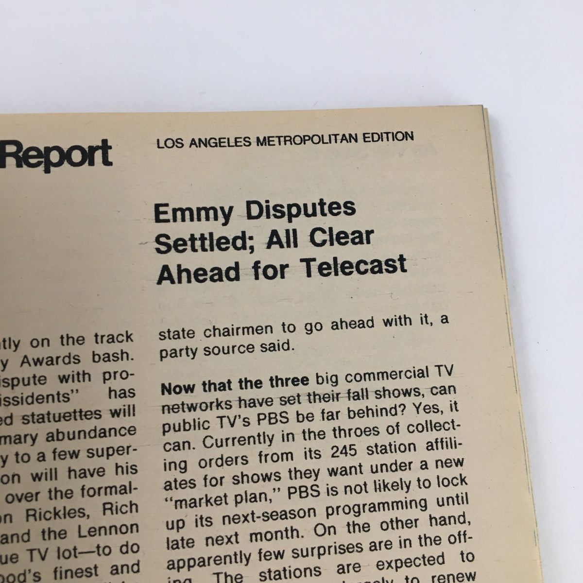 Image of an article from the TV Guide Magazine May 18, 1974, discussing Emmy disputes and telecast updates, featured in the Los Angeles metropolitan edition. This vintage magazine captures the essence of television history and the entertainment industry in the 1970s.