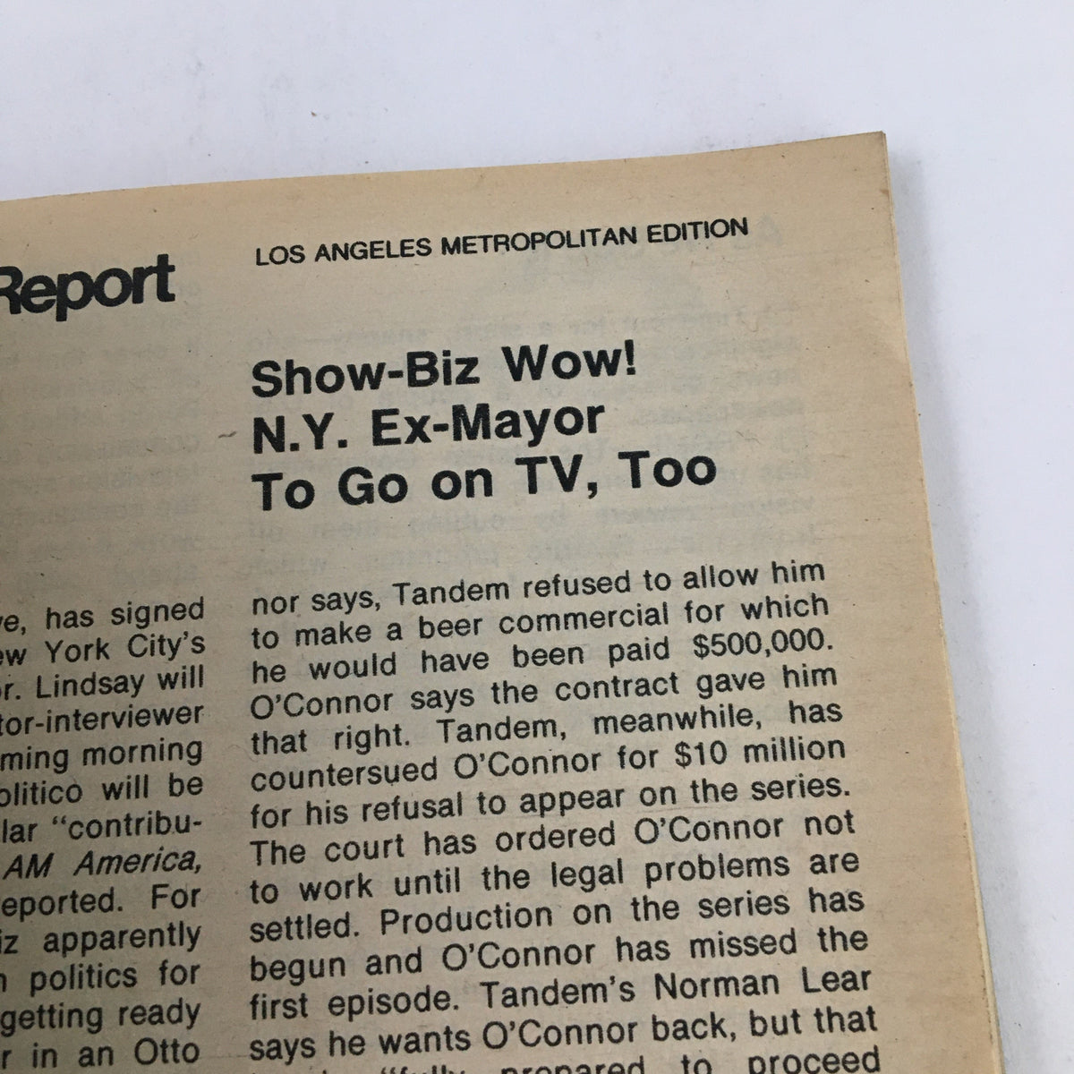 Article page from TV Guide Magazine July 27 1974 discussing entertainment and television updates, including a feature on a former New York Mayor.